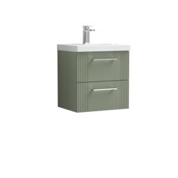 Balterley Wall Hung 2 Drawers Vanity Unit - Thin-Edge Basin 500mm, Satin Green - thumbnail 1