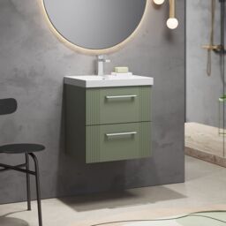 Balterley Wall Hung 2 Drawers Vanity Unit - Thin-Edge Basin 500mm, Satin Green - thumbnail 4