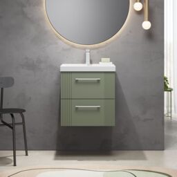 Balterley Wall Hung 2 Drawers Vanity Unit - Thin-Edge Basin 500mm, Satin Green - thumbnail 2