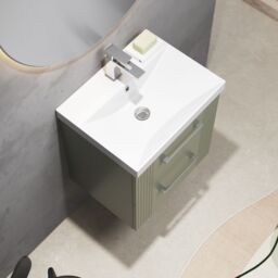 Balterley Wall Hung 2 Drawers Vanity Unit - Thin-Edge Basin 500mm, Satin Green - thumbnail 3