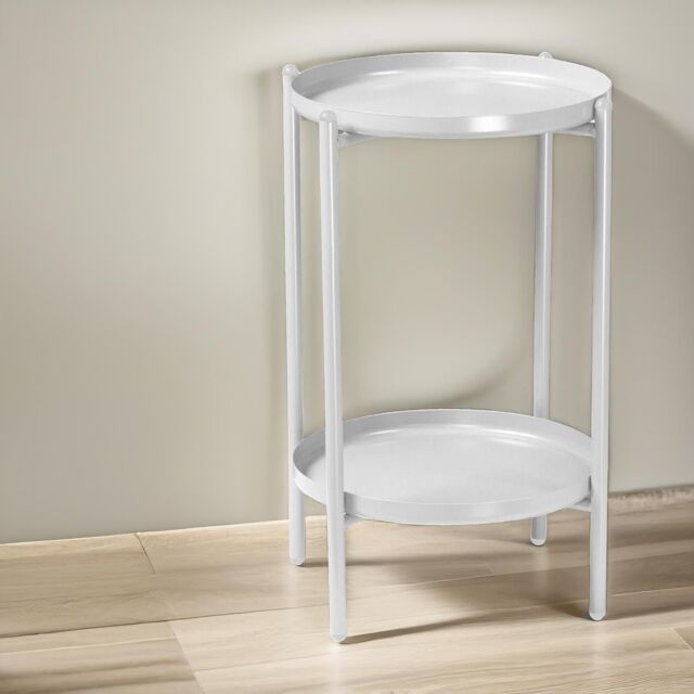 Pirlo Plush 2 Tier Round Metal Coffee Table Living Room Furniture in White - image 1