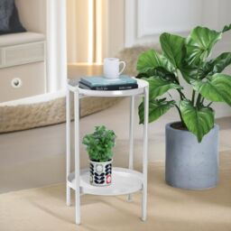 Pirlo Plush 2 Tier Round Metal Coffee Table Living Room Furniture in White - thumbnail 3