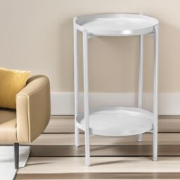 Pirlo Plush 2 Tier Round Metal Coffee Table Living Room Furniture in White - thumbnail 2