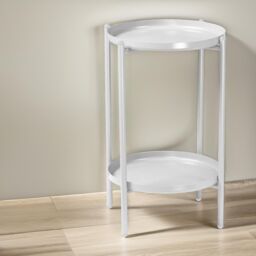 Pirlo Plush 2 Tier Round Metal Coffee Table Living Room Furniture in White