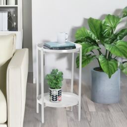 Pirlo Plush 2 Tier Round Metal Coffee Table Living Room Furniture in White - thumbnail 4