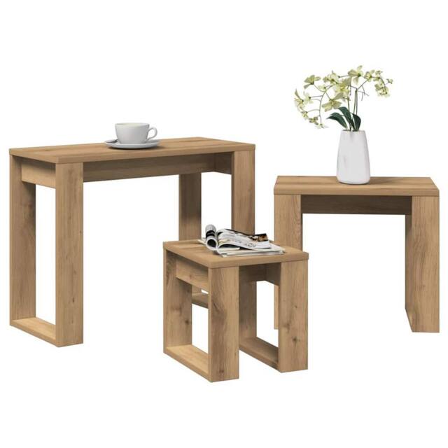Berkfield Home Nest of Tables 3 pcs Artisan Oak Engineered Wood in Brown - image 1