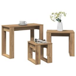 Berkfield Home Nest of Tables 3 pcs Artisan Oak Engineered Wood in Brown