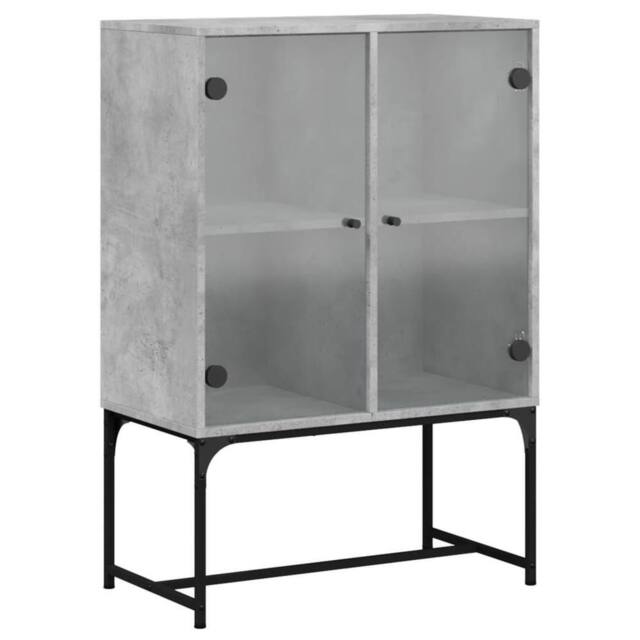 Berkfield Home Side Cabinet with Glass Doors Concrete Grey 69x37x100 cm - Size: 69 x 37 x 100 cm - image 1