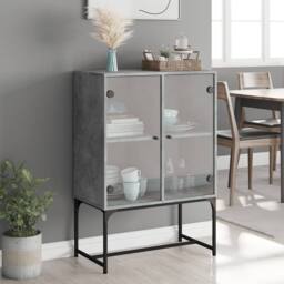 Berkfield Home Side Cabinet with Glass Doors Concrete Grey 69x37x100 cm - Size: 69 x 37 x 100 cm - thumbnail 3