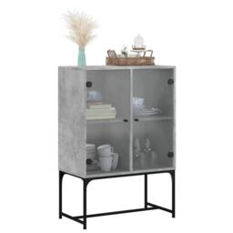 Berkfield Home Side Cabinet with Glass Doors Concrete Grey 69x37x100 cm - Size: 69 x 37 x 100 cm - thumbnail 4