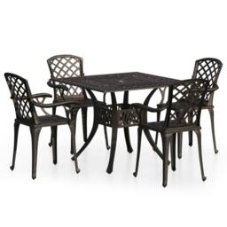 Berkfield Home 5 Piece Bistro Set Cast Aluminium Bronze in Brown - thumbnail 2
