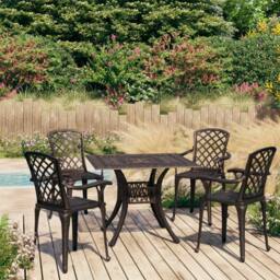 Berkfield Home 5 Piece Bistro Set Cast Aluminium Bronze in Brown - thumbnail 1