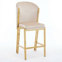 HOME LUXE INTERIOR Fabio Beige Velvet Barstool with Gold Frame - Luxury Breakfast Stool - thumbnail 1