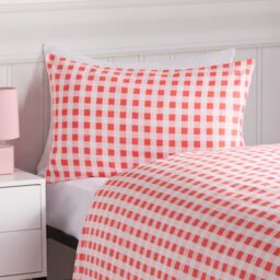 OHS Gingham Duvet Cover Bedding Set Microfibre Quilt Pillowcase Heart Check in Pink - Size: Single - thumbnail 4