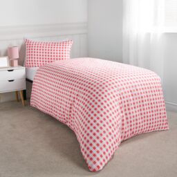 OHS Gingham Duvet Cover Bedding Set Microfibre Quilt Pillowcase Heart Check in Pink - Size: Single - thumbnail 2
