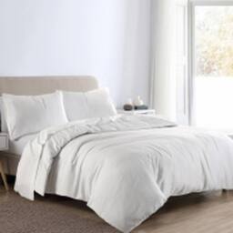 Homes-Linen Flannelette Plain Reversible Duvet Cover Set with Pillowcases in White - Size: King - thumbnail 1