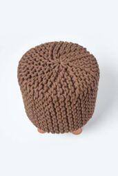Homescapes Tall Cotton Knitted Footstool on Legs in Chocolate - thumbnail 3