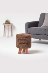 Homescapes Tall Cotton Knitted Footstool on Legs in Chocolate - thumbnail 2