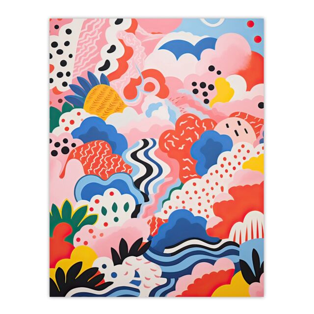 "Artery8 Wall Art Print Candy Mountains Abstract Oil Painting Pink Blue Yellow Sugar Stream & Ice Cream Bushes Kids Bedroom Poster - Size: W18"" x H24""" - image 1