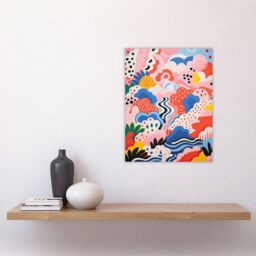 "Artery8 Wall Art Print Candy Mountains Abstract Oil Painting Pink Blue Yellow Sugar Stream & Ice Cream Bushes Kids Bedroom Poster - Size: W18"" x H24""" - thumbnail 4