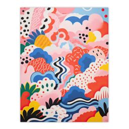"Artery8 Wall Art Print Candy Mountains Abstract Oil Painting Pink Blue Yellow Sugar Stream & Ice Cream Bushes Kids Bedroom Poster - Size: W18"" x H24""" - thumbnail 1