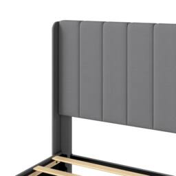 Levede King Bed Frame Metal & Wood Plush Upholstered Mattress Base in Grey - thumbnail 5