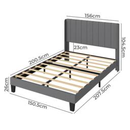 Levede King Bed Frame Metal & Wood Plush Upholstered Mattress Base in Grey - thumbnail 4