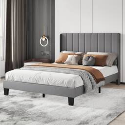 Levede King Bed Frame Metal & Wood Plush Upholstered Mattress Base in Grey - thumbnail 2