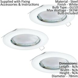 Loops 2 PACK 3 PACK Flush / Recessed Ceiling Downlight White Steel 3x 3W GU10 - thumbnail 2