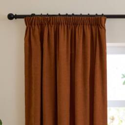 Furn Soft Chenille Blackout Pencil Pleat Curtain Pair in Burnt Orange - Size: 168 cm width x 183 cm drop - thumbnail 6