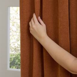 Furn Soft Chenille Blackout Pencil Pleat Curtain Pair in Burnt Orange - Size: 168 cm width x 183 cm drop - thumbnail 5