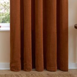 Furn Soft Chenille Blackout Pencil Pleat Curtain Pair in Burnt Orange - Size: 168 cm width x 183 cm drop - thumbnail 7