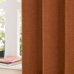 Furn Soft Chenille Blackout Pencil Pleat Curtain Pair in Burnt Orange - Size: 168 cm width x 183 cm drop - thumbnail 4