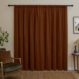 Furn Soft Chenille Blackout Pencil Pleat Curtain Pair in Burnt Orange - Size: 168 cm width x 183 cm drop - thumbnail 3