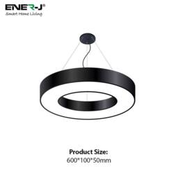 ENER-J 36W Hollow Round Pendant Light Size Diameter 60 cms Lampshade height in Black - thumbnail 1
