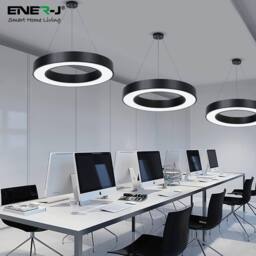 ENER-J 36W Hollow Round Pendant Light Size Diameter 60 cms Lampshade height in Black - thumbnail 4