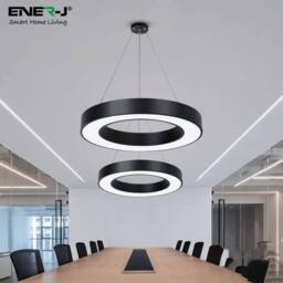 ENER-J 36W Hollow Round Pendant Light Size Diameter 60 cms Lampshade height in Black - thumbnail 3