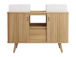Vente-unique Freestanding Teak Bathroom Vanity Unit With Double Square Ceramic in Light Oak - thumbnail 4