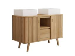 Vente-unique Freestanding Teak Bathroom Vanity Unit With Double Square Ceramic in Light Oak - thumbnail 5