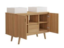 Vente-unique Freestanding Teak Bathroom Vanity Unit With Double Square Ceramic in Light Oak - thumbnail 6
