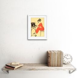 "Artery8 Wall Art Print Typewriter Woman Red Dress Writing Artwork Framed 9X7 Inch in White - Size: W7"" x H9""" - thumbnail 2