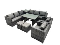 Fimous Garden Rattan Furniture Set 10 Seater with 2 Small Stool Side Table in Dark Grey - thumbnail 1