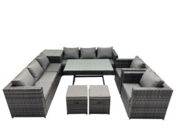 Fimous Garden Rattan Furniture Set 10 Seater with 2 Small Stool Side Table in Dark Grey - thumbnail 2
