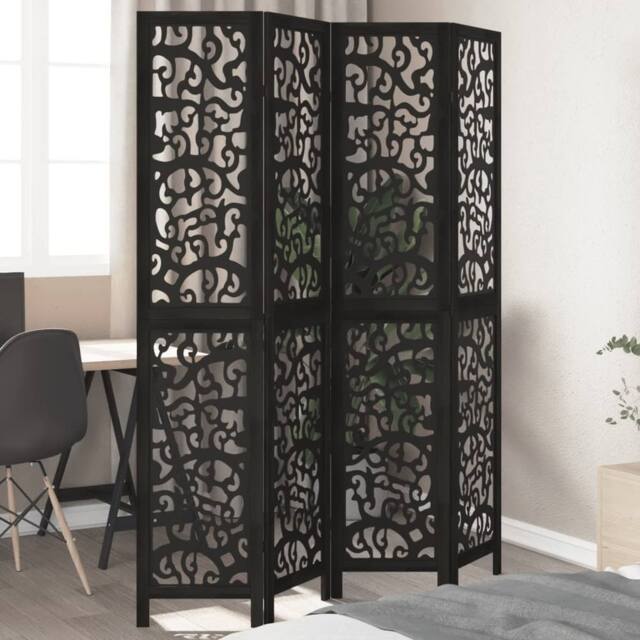Berkfield Home Room Divider 4 Panels Black Solid Wood Paulownia - image 1