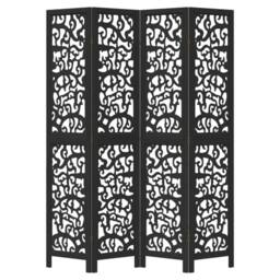 Berkfield Home Room Divider 4 Panels Black Solid Wood Paulownia - thumbnail 4