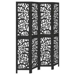 Berkfield Home Room Divider 4 Panels Black Solid Wood Paulownia - thumbnail 2