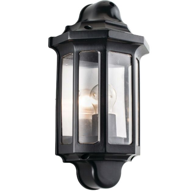 Loops IP44 Outdoor Wall Light Satin Black Half Lantern Traditional Dimmable Porch Lamp - image 1