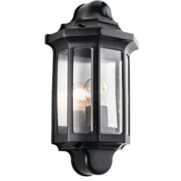Loops IP44 Outdoor Wall Light Satin Black Half Lantern Traditional Dimmable Porch Lamp
