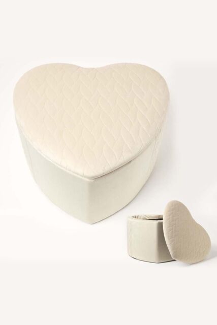 Homescapes Arundel Heart-Shaped Velvet Footstool with Storage in Cream - image 1