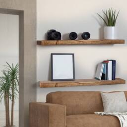 Levede 2PC Wall Mounted Floating Shelves Wooden Display Storage 23.5IN 61CM in Brown - thumbnail 2